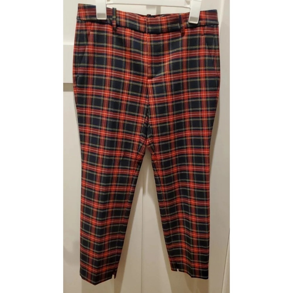 ZARA Womens Size 6 Red Black Plaid Cropped Ankle Pants Clueless Preppy Academia